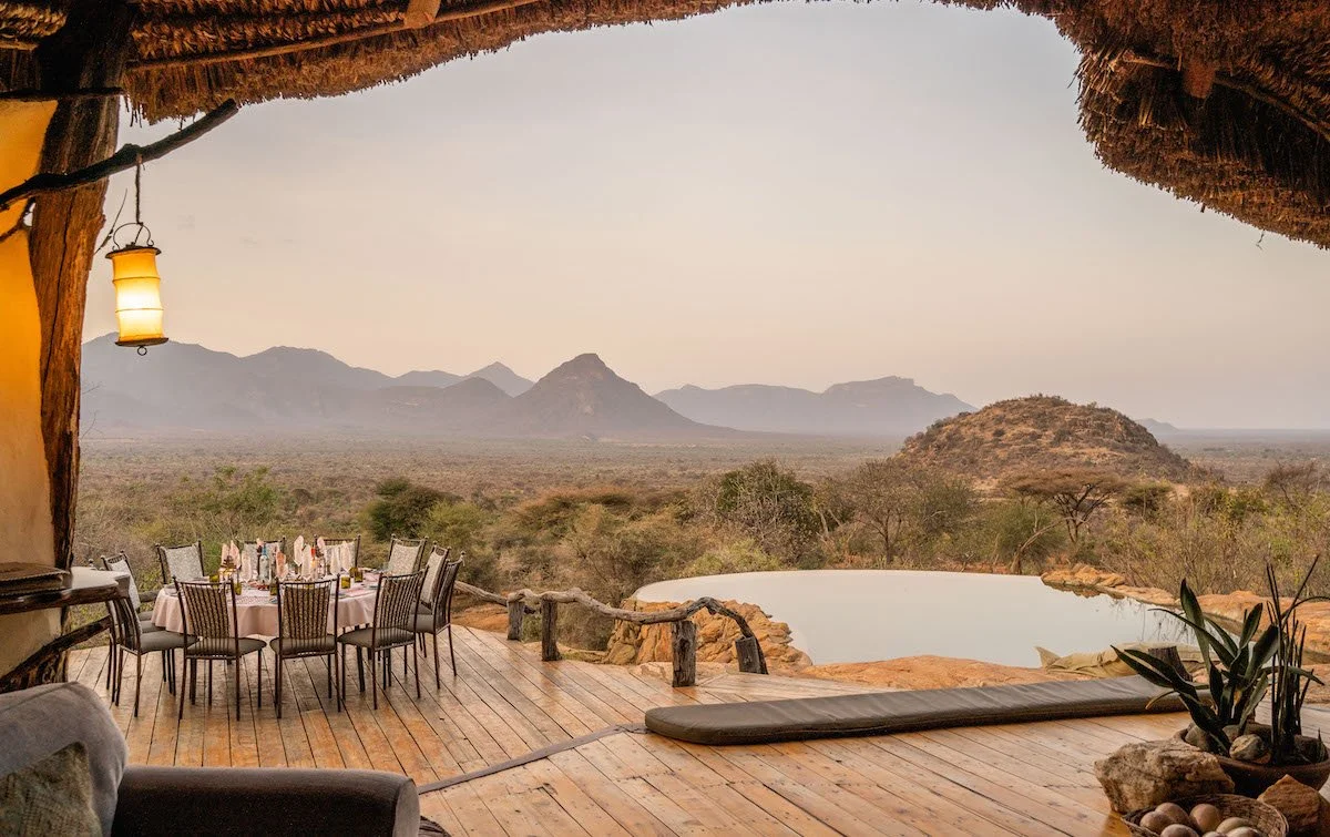 Dining and pool at Sarara Camp ecolodge and safaris in Northern Kenya.