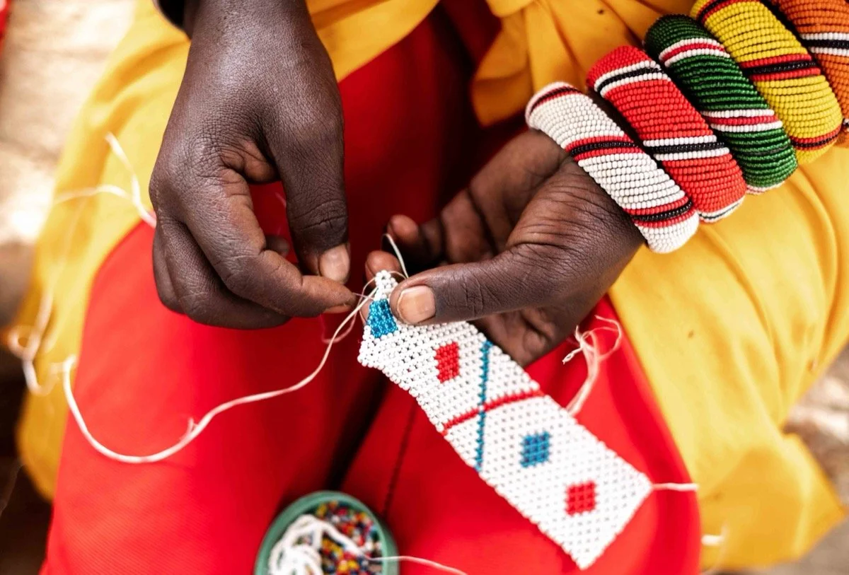 Beading with the Samburu ladies